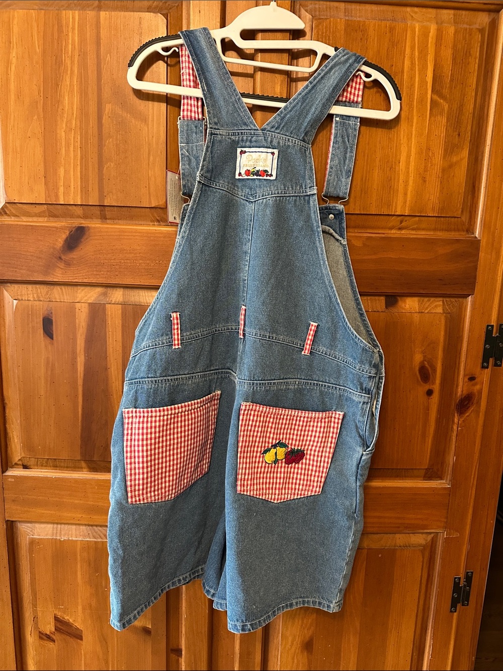 NWT Winnie the Pooh Denim Short Overalls with Picnic Patchwork XL - Picture 5 of 6